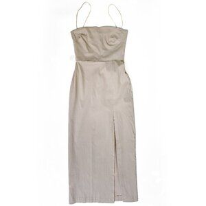 Vesper Bengaline Cami Strap Midi dDress with Thigh Split in Ecru